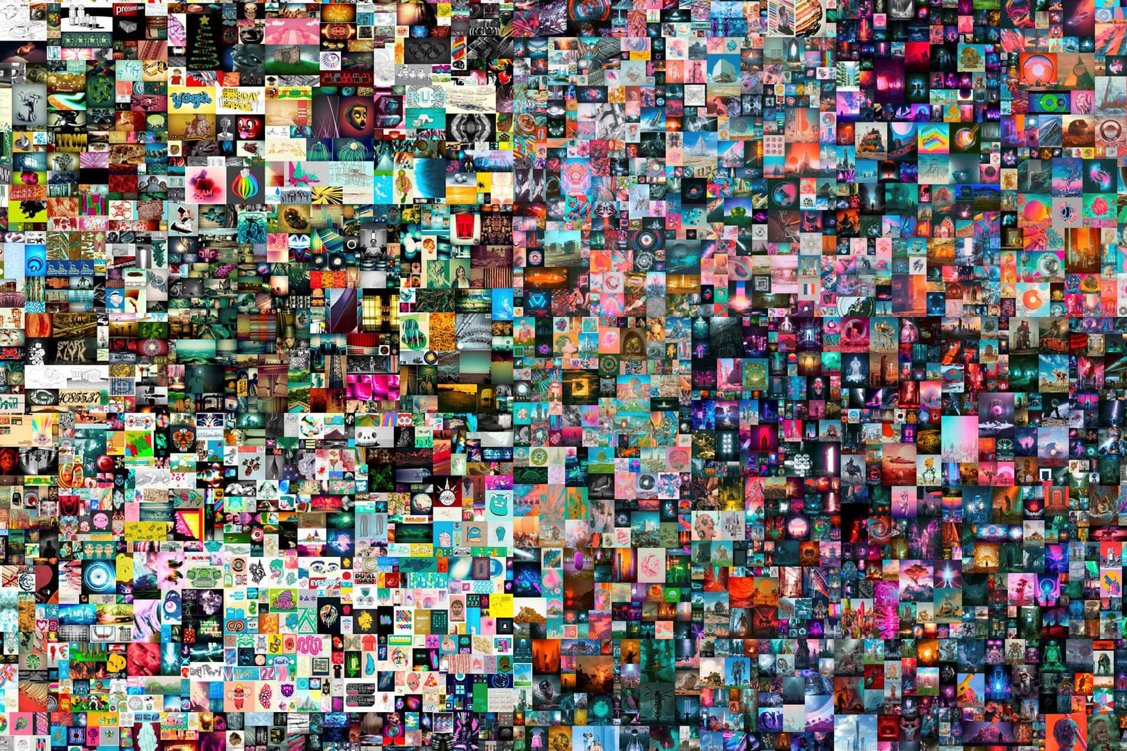 Das Krypto-Kunstwerk "Everydays: The First 5.000 Days": Mit dem Werk des Künstlers "Beeple" verkauft das britische Auktionshaus Christie´s erstmals ein vollständig digitales Kunstwerk in Form von NFT. Das Krypto-Kunstwerk "Everydays: The First 5.000 Days": Mit dem Werk des Künstlers "Beeple" verkauft das britische Auktionshaus Christie´s erstmals ein vollständig digitales Kunstwerk in Form von NFT.