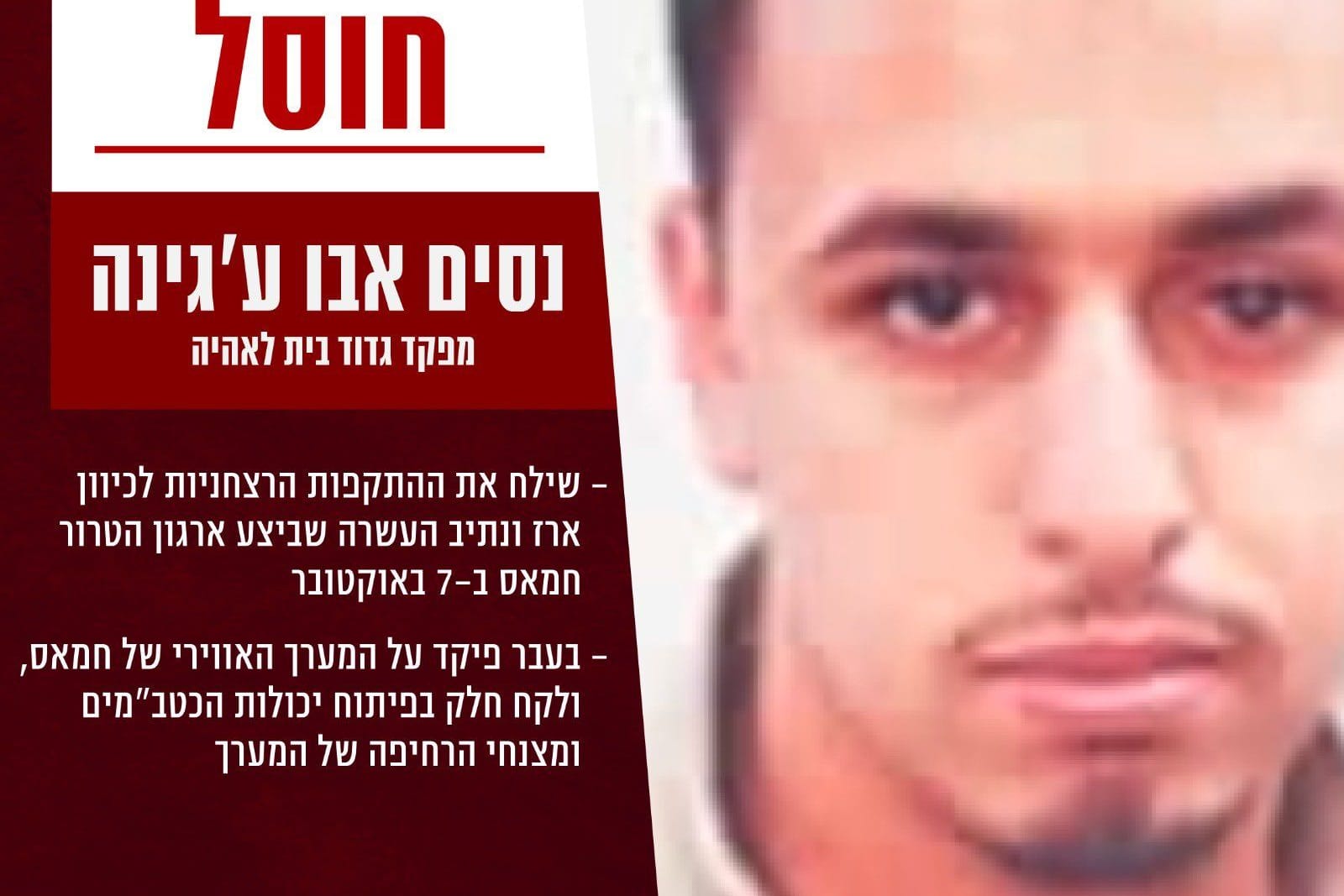 Die Collage des israelischen Militärs zeigt Nasim Abu Ajina: Der Hamas-Kommandeur soll bei einem israelischen Luftschlag getötet worden sein. Die Collage des israelischen Militärs zeigt Nasim Abu Ajina: Der Hamas-Kommandeur soll bei einem israelischen Luftschlag getötet worden sein.