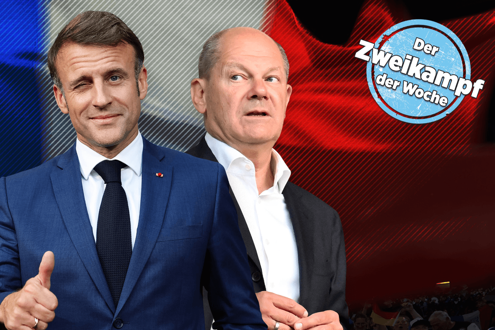 Emmanuel Macron und Olaf Scholz: Der französische Staatspräsident und der Bundeskanzler haben zwei ganze unterschiedliche Sport-Großevents in ihrem Land erlebt. Emmanuel Macron und Olaf Scholz: Der französische Staatspräsident und der Bundeskanzler haben zwei ganze unterschiedliche Sport-Großevents in ihrem Land erlebt.